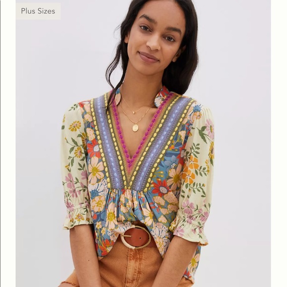 Anthropologie Floral Multicolor Blouse - Picture 2 of 7